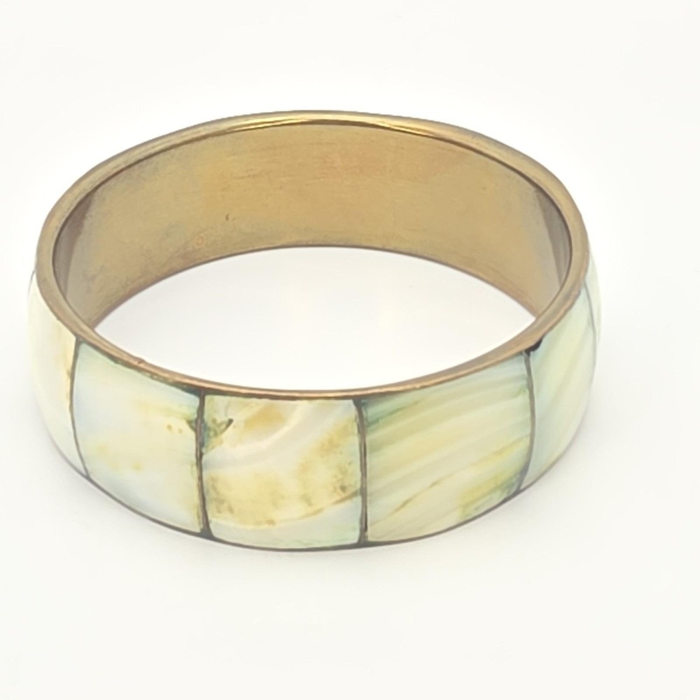 Vintage Mother Of Pearl Inlay Bracelet Wide Brass Bangle 8.5" FREE‎ $HIPPING!! - Picture 5 of 16